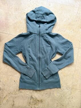 Lululemon Full Zip Scuba Sweater in Teal Blue Green Embroidered Logo Size 4
